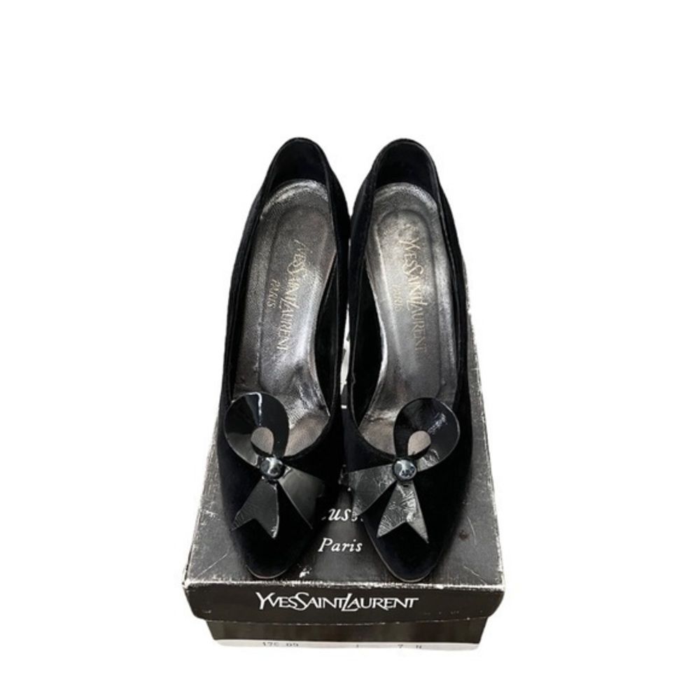 YSL Yves Saint Laurent Paris Black Velvet Vintage Heels Pumps 7‎